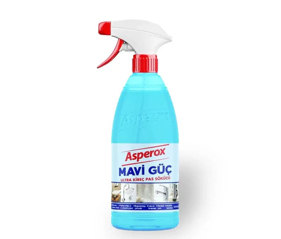اسپری تمیز کننده و رسوب‌زدای سطوح و شیرآلات آسپروکس ASPEROX آبی اصل ترکیه حجم 1000 میلی‌لیتر