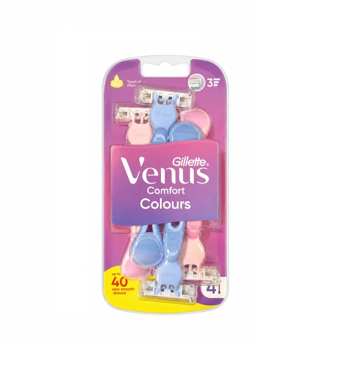 خودتراش ژیلت ونوس 3 تیغ مدل Comfort Colours بسته 4 عددی